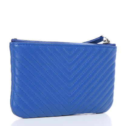 Chanel Lambskin Chevron Quilted Small Cosmetic Case Blue 3 of 8