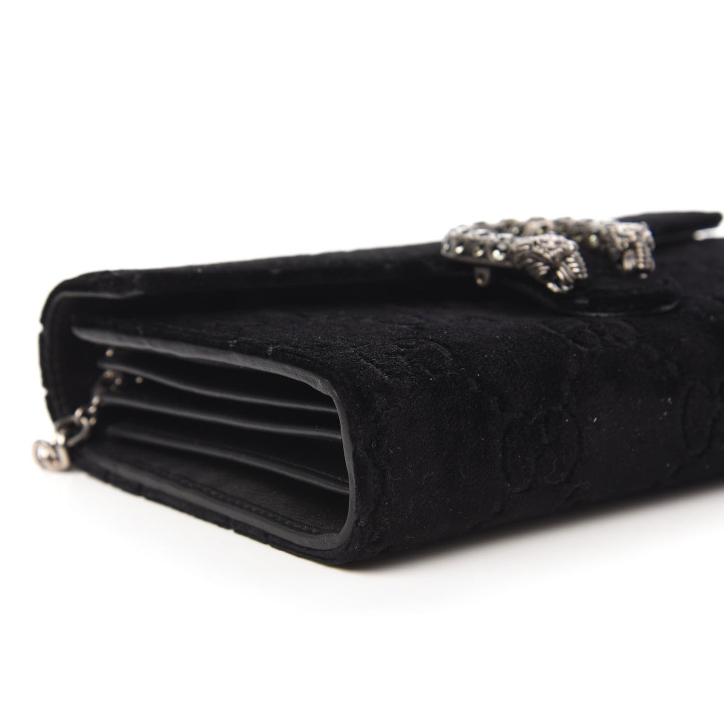 Velvet GG Monogram Mini Dionysus Chain Wallet Black