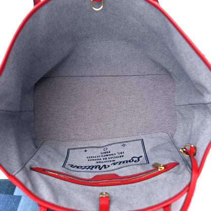 Louis Vuitton Denim Damier Monogram Patchwork Neverfull Blue Rouge 8 of 15