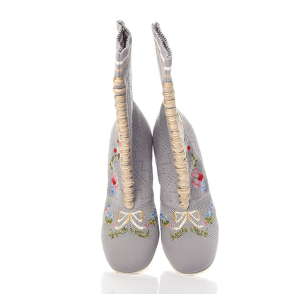 Fendi Stretch Fabric Floral Embroidered Openwork Rockoko 105mm Sock Boots 40 Gray 5 of 11