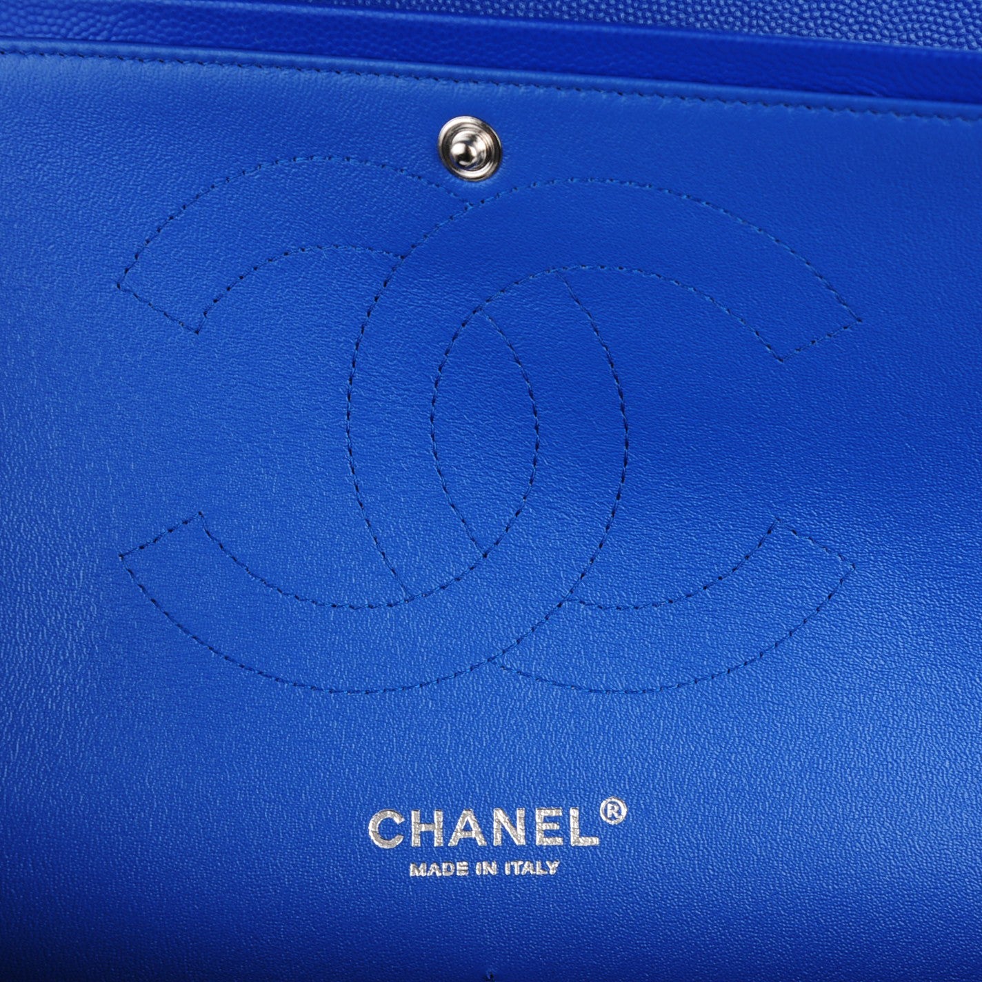 Caviar Chevron Quilted Jumbo Double Flap Bright Blue