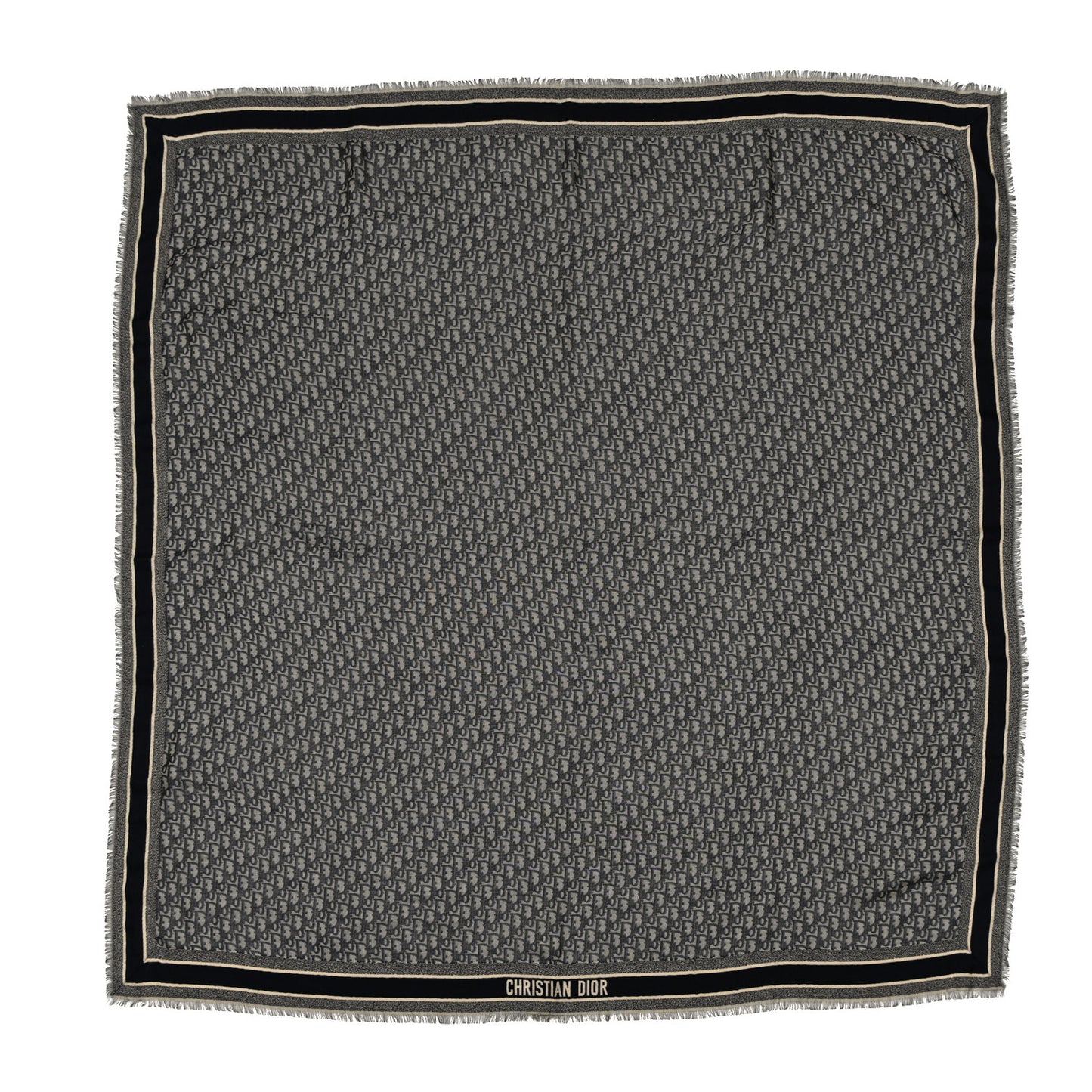 Wool Silk Cotton Oblique Scarf Blue