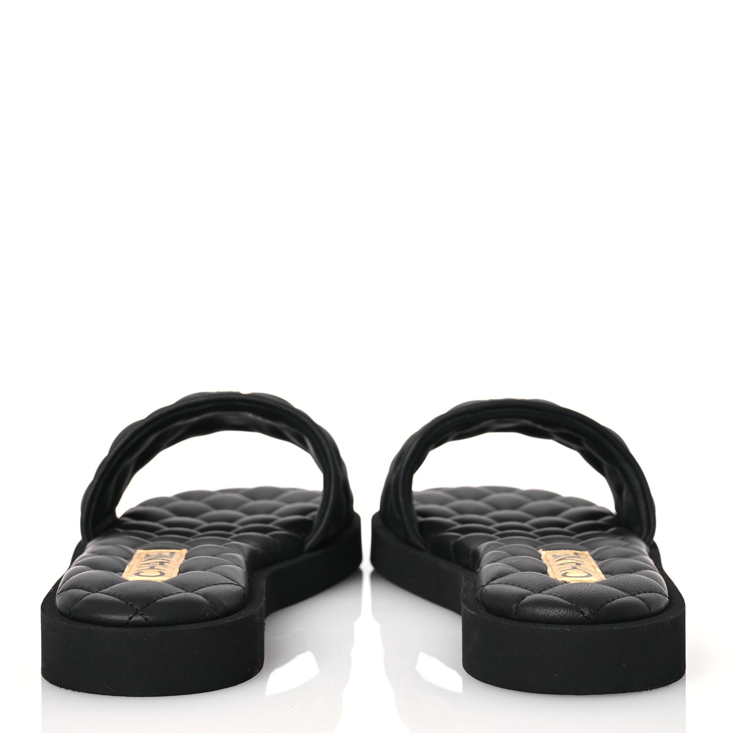 Chanel Lambskin Quilted Textured CC Mules Sandals 39.5 Black 5 of 9