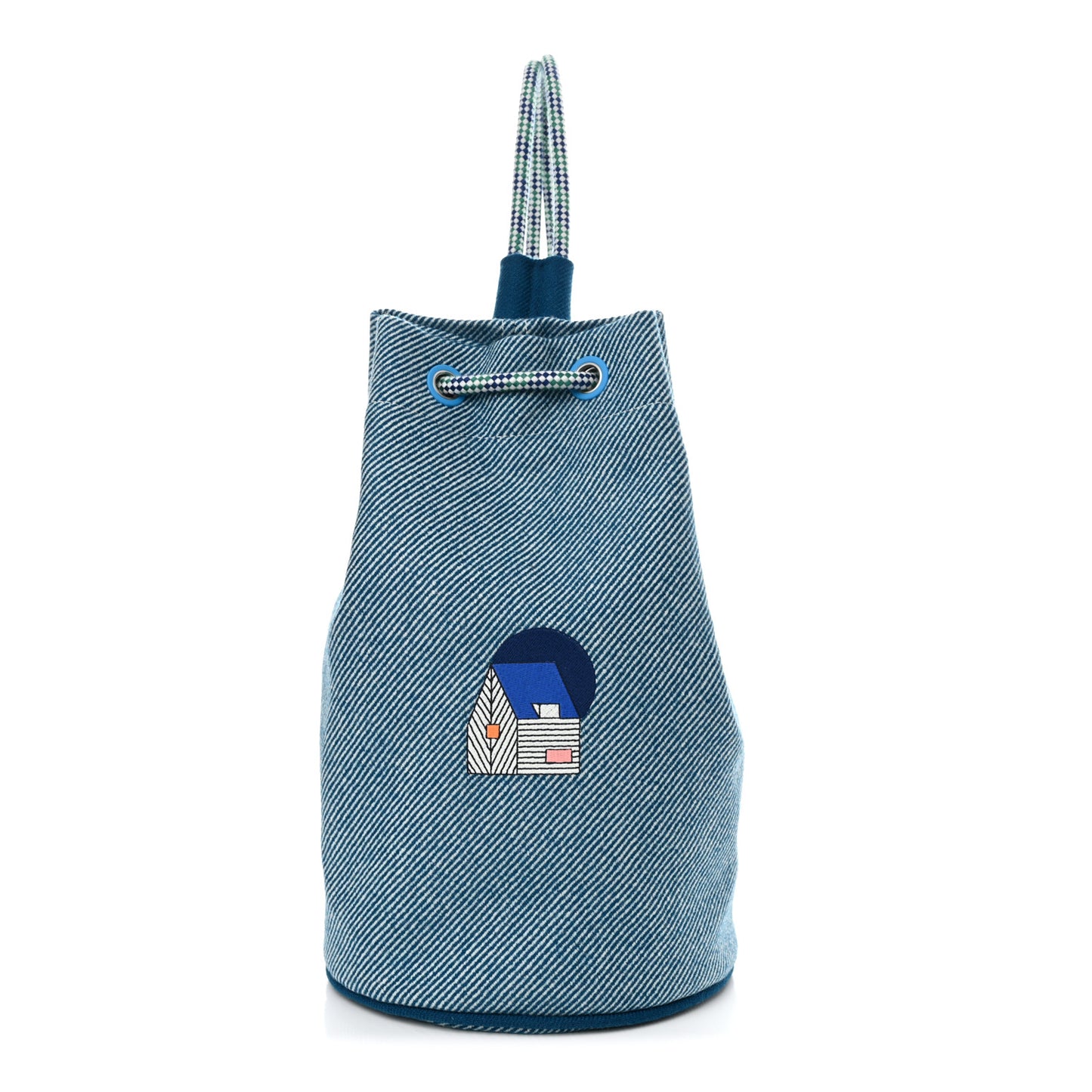 Toile H Canvas Les Cabanes Drawstring Duffle Bag Bleu Paon