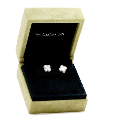 Van Cleef & Arpels 18K White Gold Mother of Pearl Sweet Alhambra Earrings 5 of 5