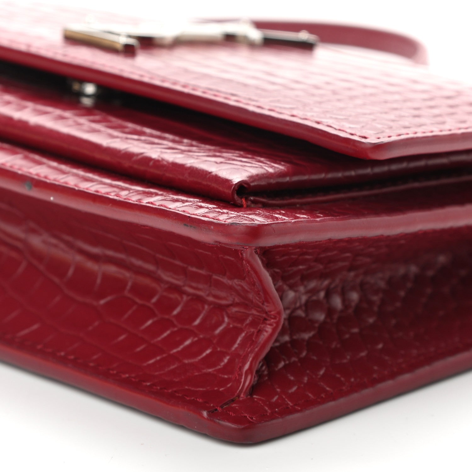 Saint Laurent Calfskin Crocodile Embossed Monogram Sunset Chain Wallet Amaretto 9 of 11