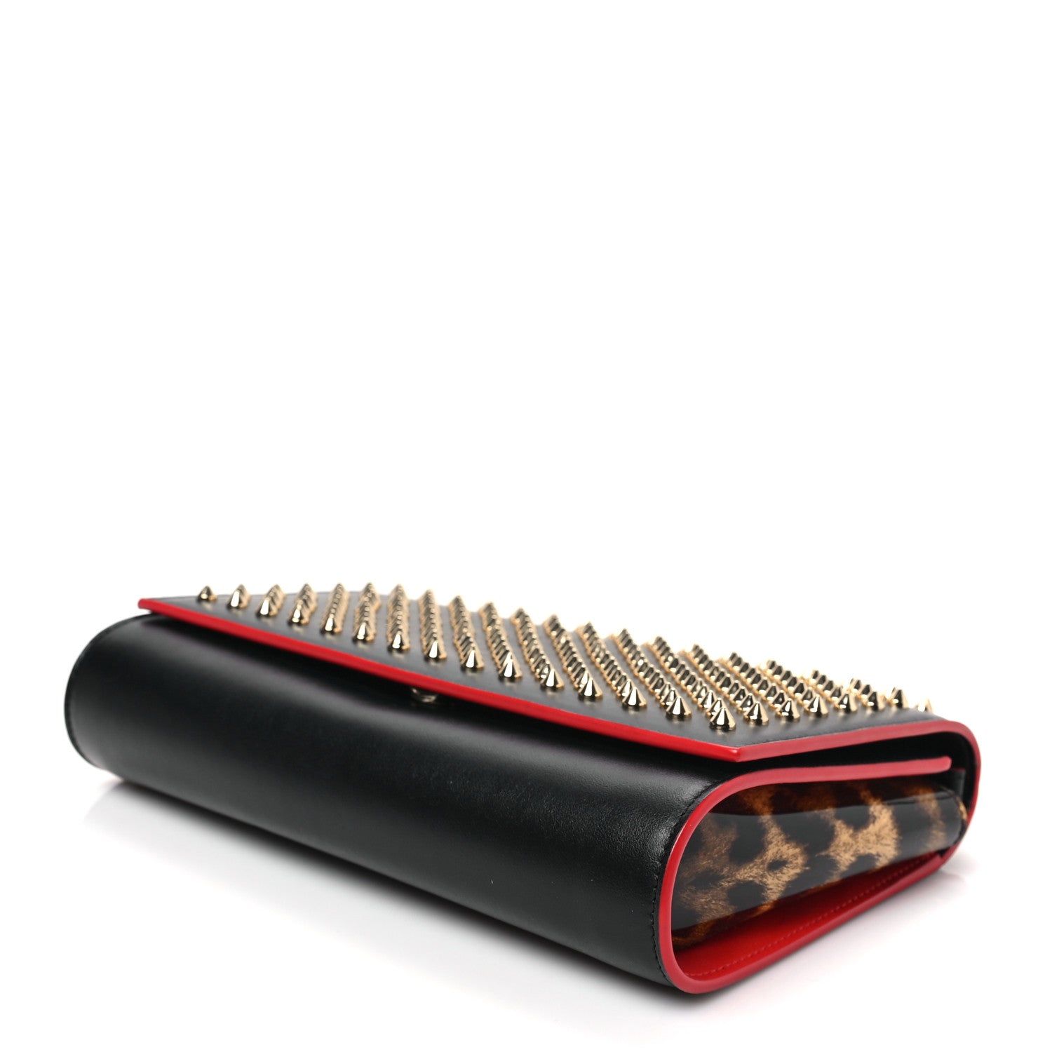 Christian Louboutin Calfskin Patent Leopard Spikes Paloma Clutch Black 8 of 8