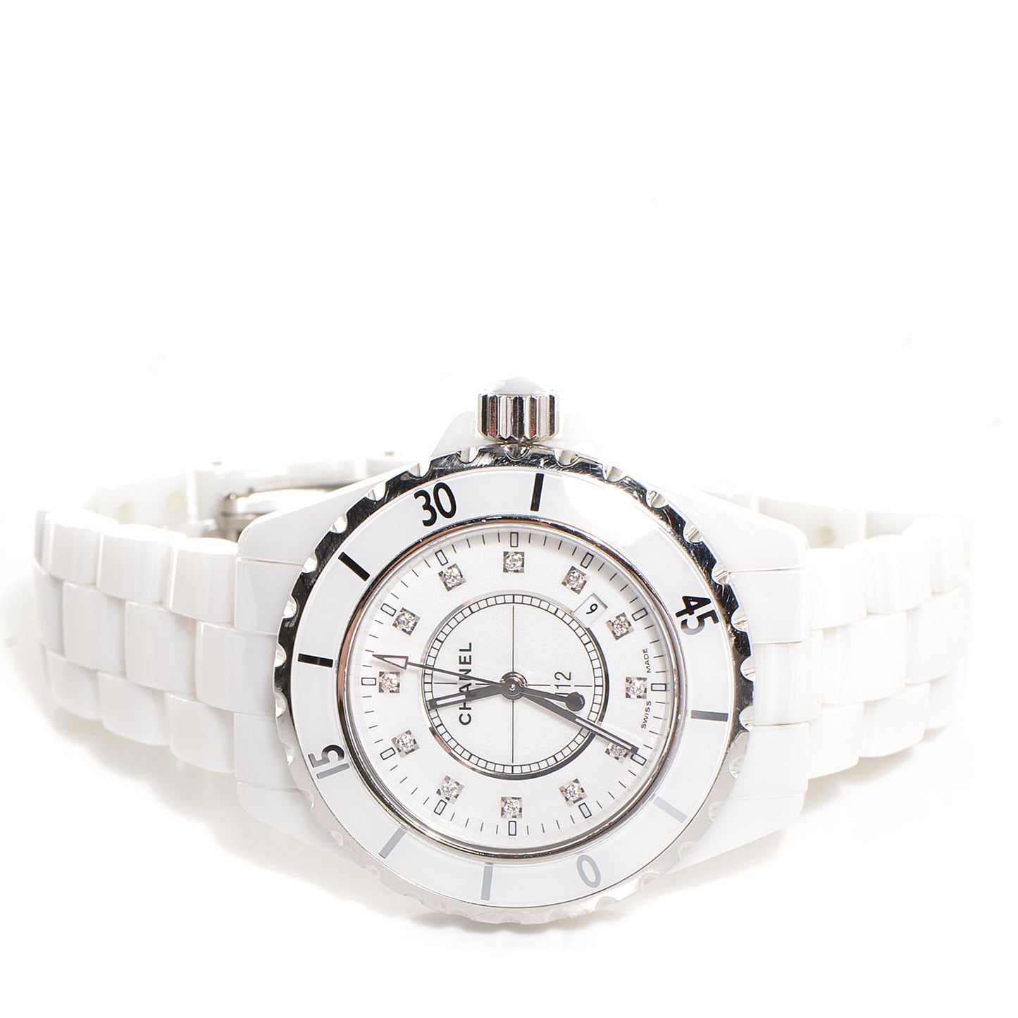 Stainless Steel Ceramic Diamond 33mm J12 Quartz Watch White