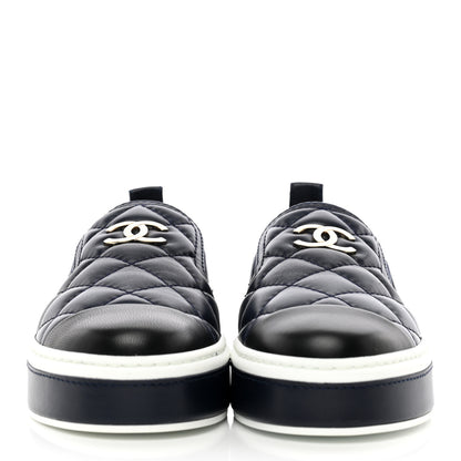 Chanel Lambskin Quilted Womens CC Stroll Sneakers 36 Dark Blue Black 2 of 13
