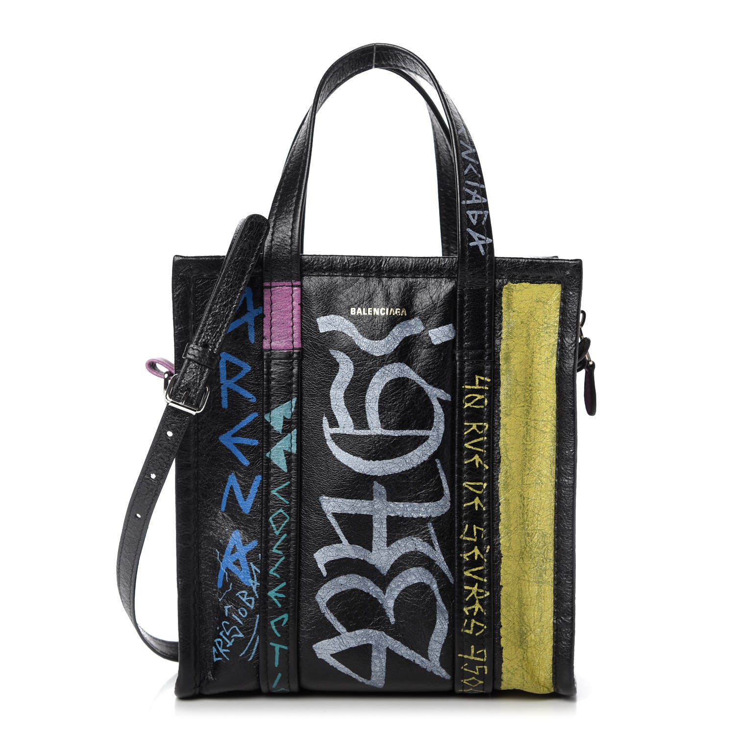 Balenciaga Agneau Arena Graffiti All Over XS Bazar Shopper Tote Black Multicolor 1 of 9