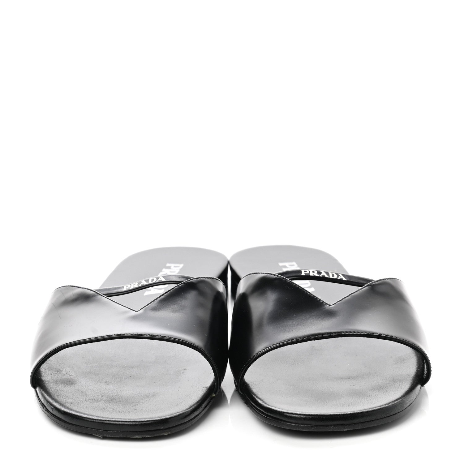 Prada Spazzolato Logo Triangle Cut Out Flat Slide Sandals 38.5 Black 2 of 8