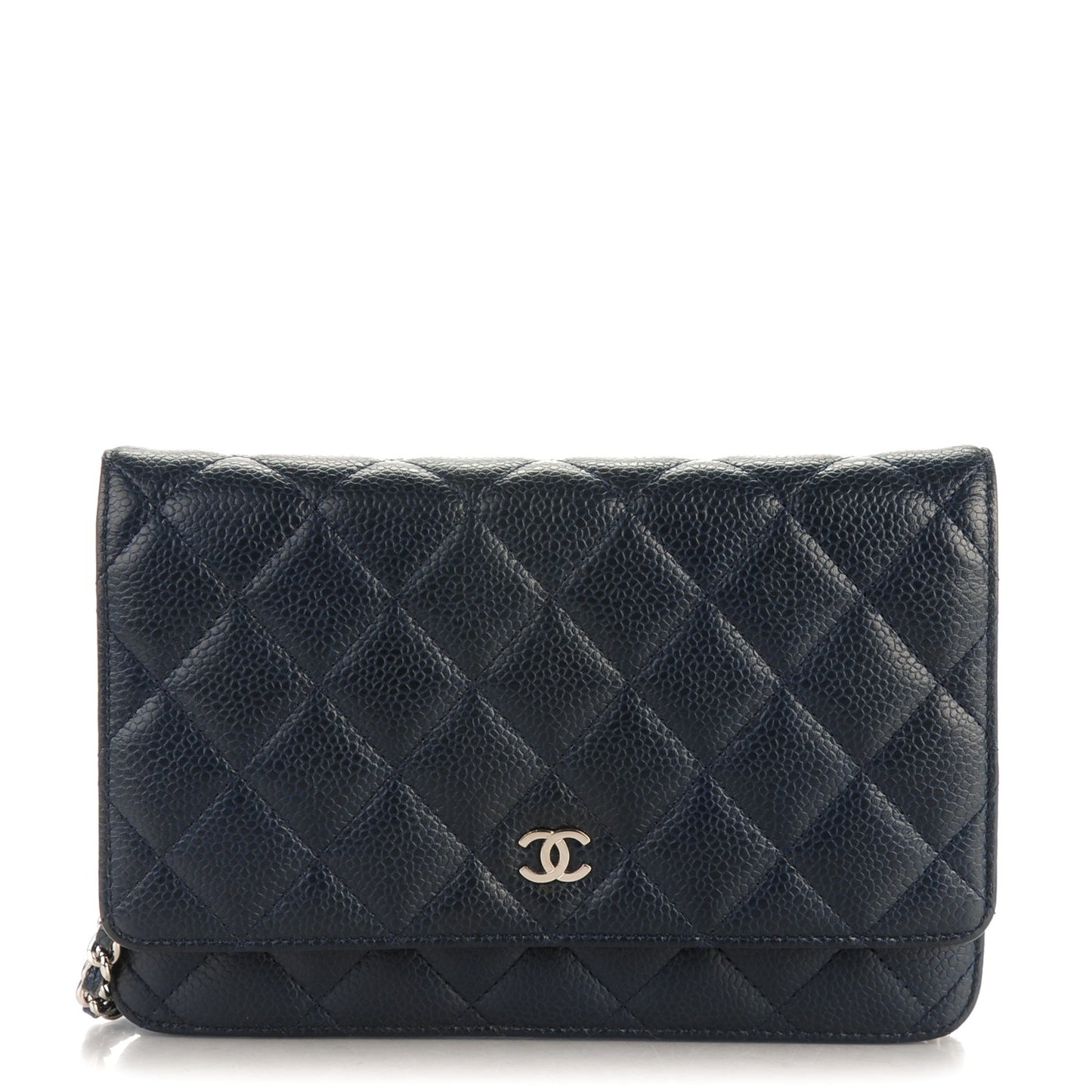 Caviar Quilted Wallet On Chain WOC Navy Blue