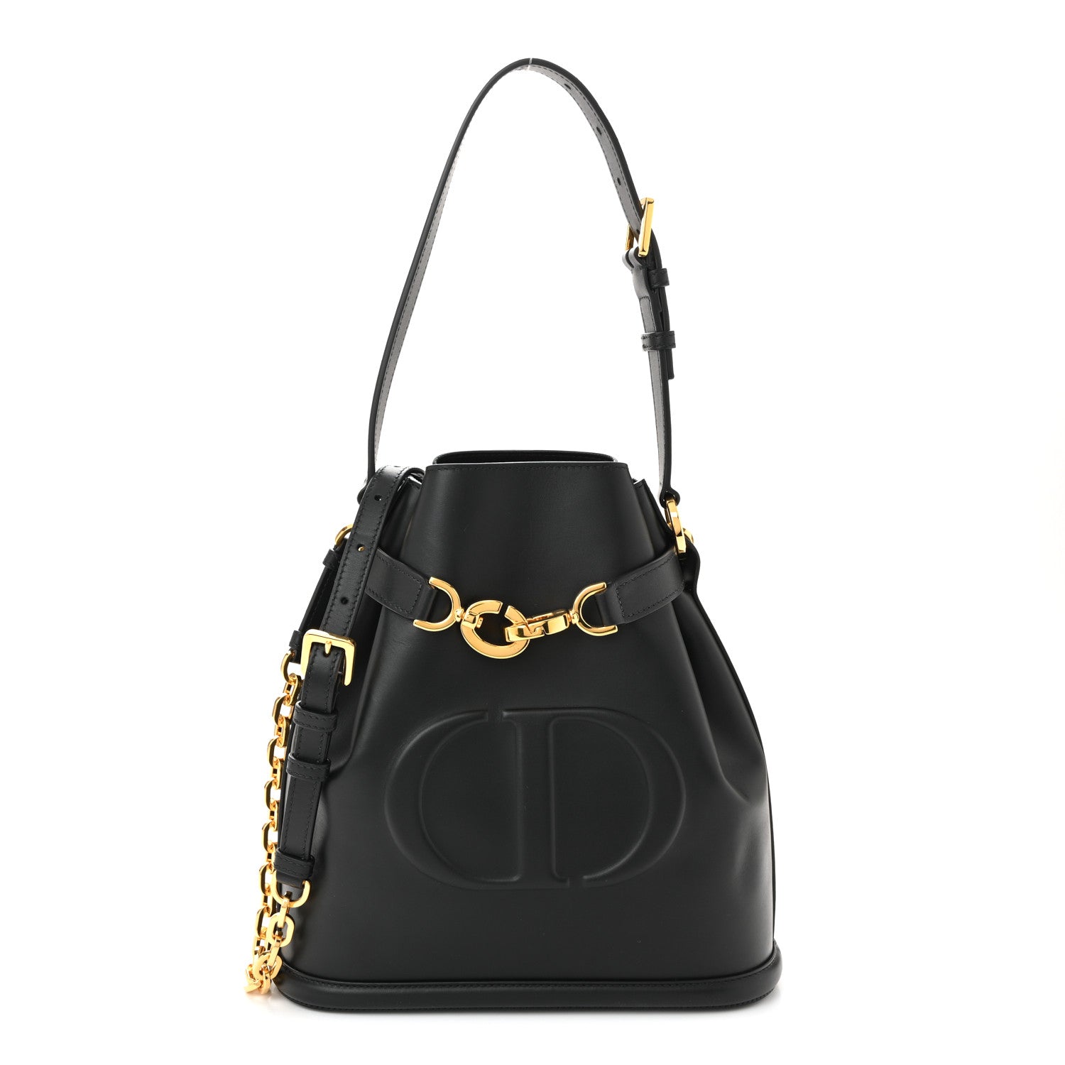 Christian Dior Calfskin CD Embossed Medium C'est Chain Bucket Bag Black 1 of 9
