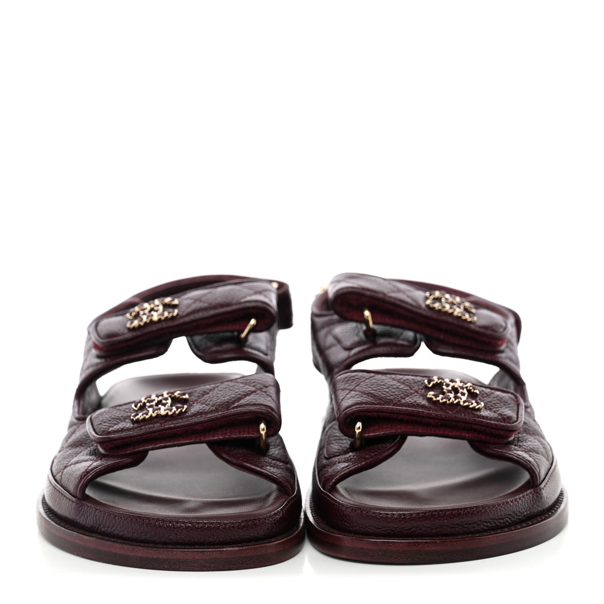 Grained Calfskin Velcro Dad Sandals 37 Burgundy