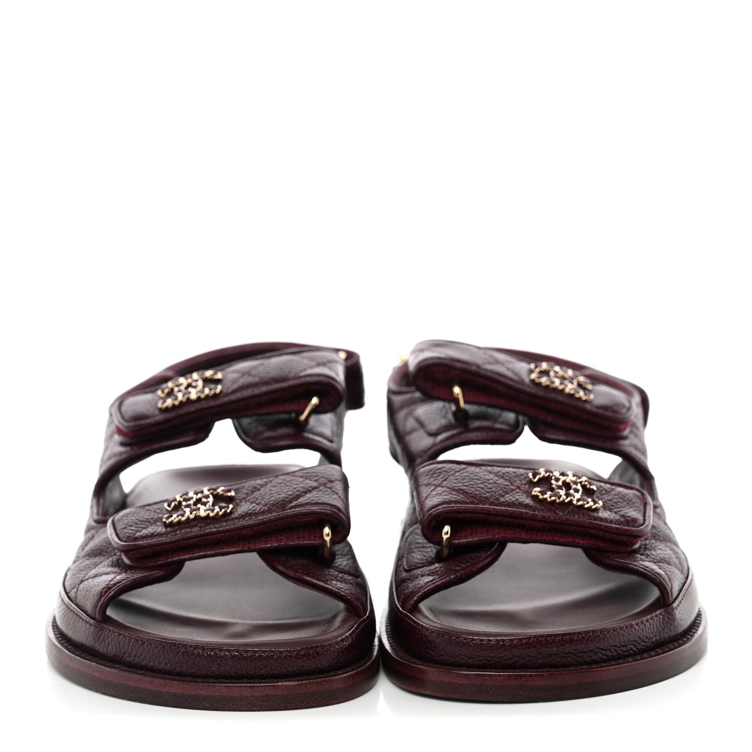 Chanel Grained Calfskin Velcro Dad Sandals 37 Burgundy 2 of 10