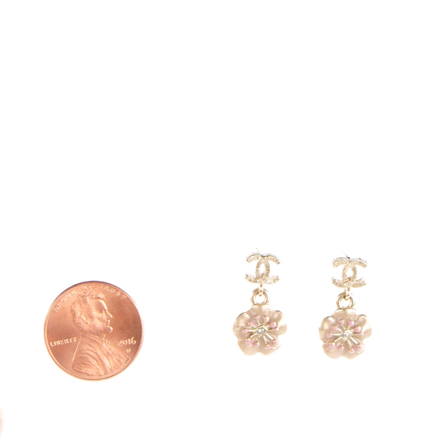 Chanel Enamel CC Camellia Drop Earrings Light Gold 3 of 4