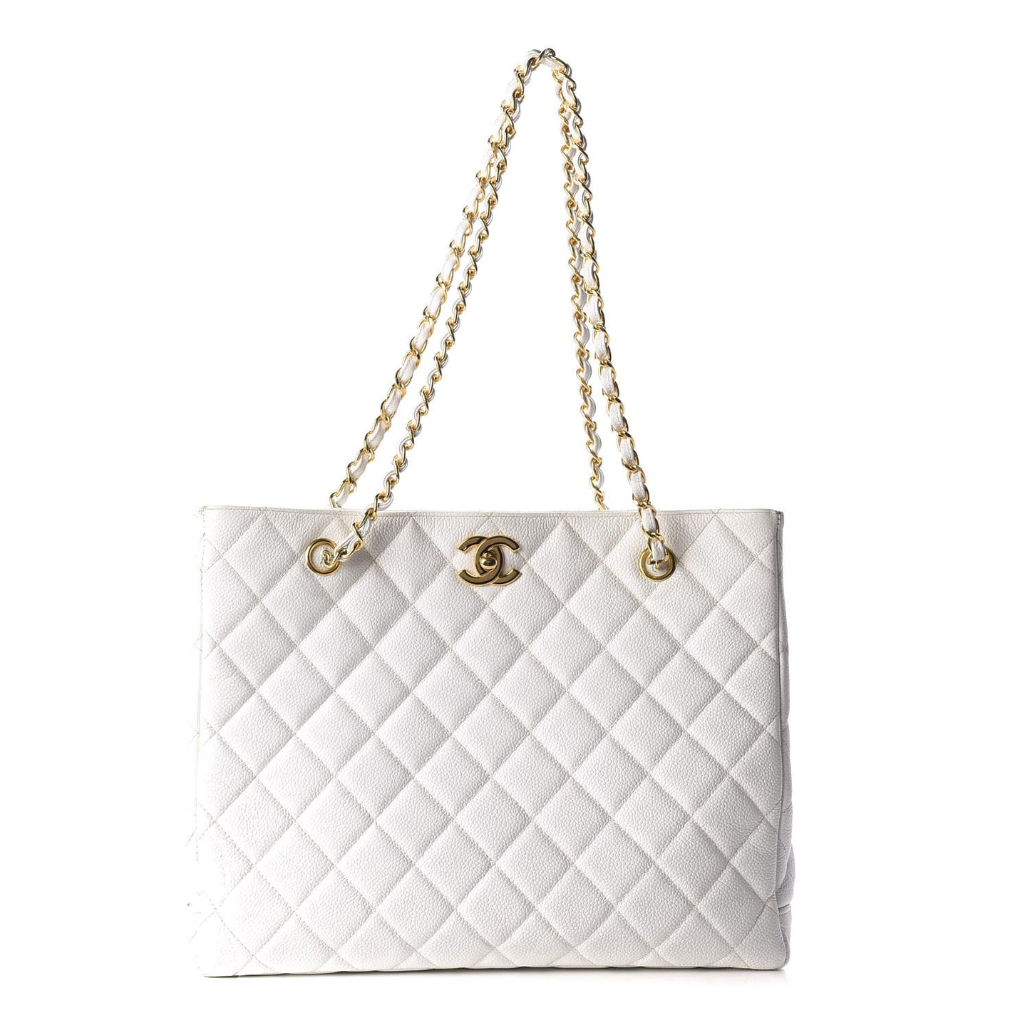 Caviar Quilted Shopper Tote White