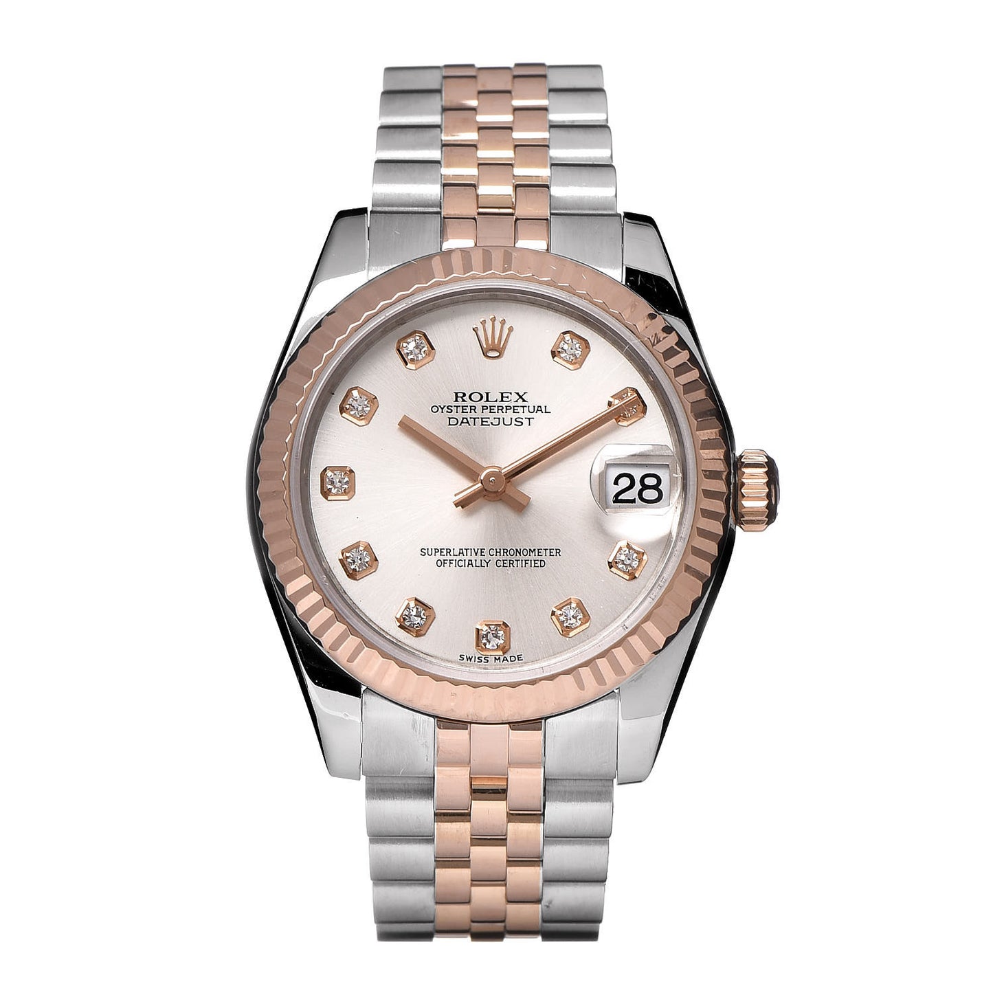 Stainless Steel 18K Everose Gold Diamond 31mm Oyster Perpetual Datejust Watch Silver 178271