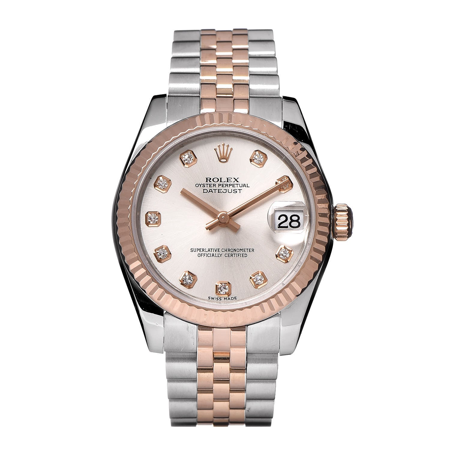 Rolex Stainless Steel 18K Everose Gold Diamond 31mm Oyster Perpetual Datejust Watch Silver 178271 1 of 7