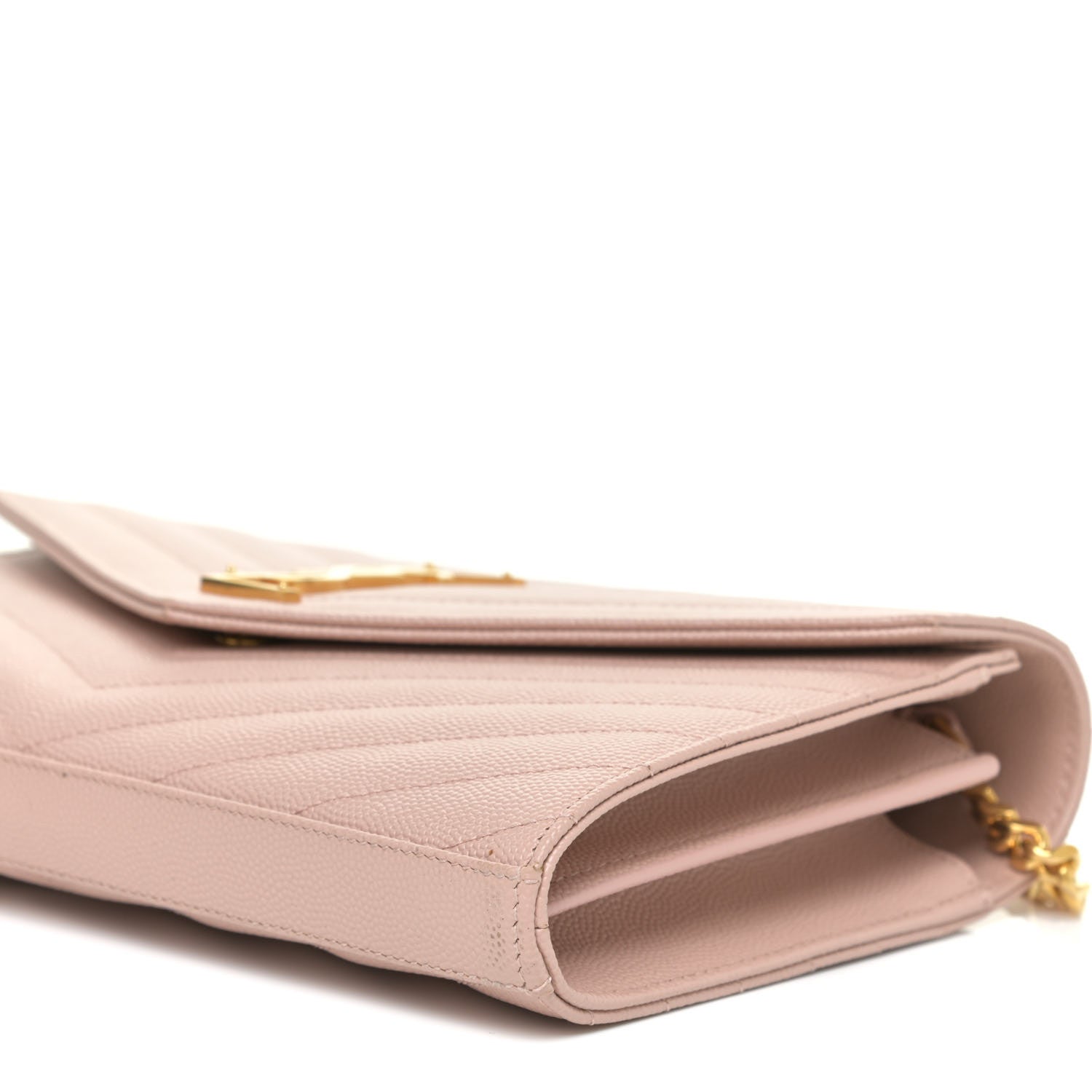 Saint Laurent Grain De Poudre Matelasse Chevron Monogram Chain Wallet Pale Blush 6 of 15
