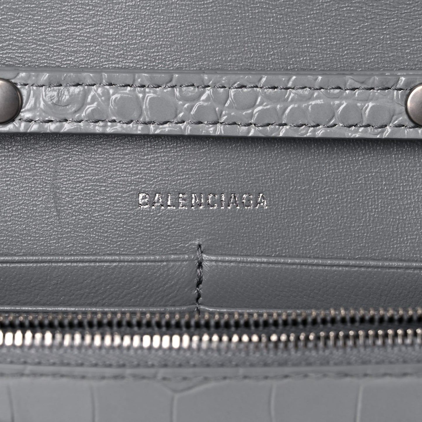Shiny Calfskin Crocodile Embossed Hourglass Chain Bag Balenciaga Grey