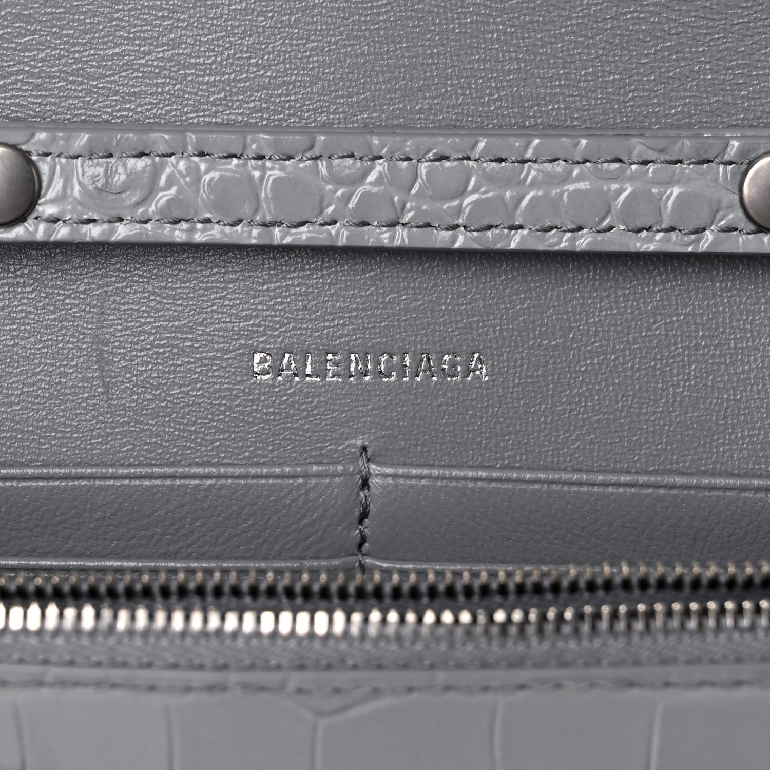 Balenciaga Shiny Calfskin Crocodile Embossed Hourglass Chain Bag Balenciaga Grey 6 of 10