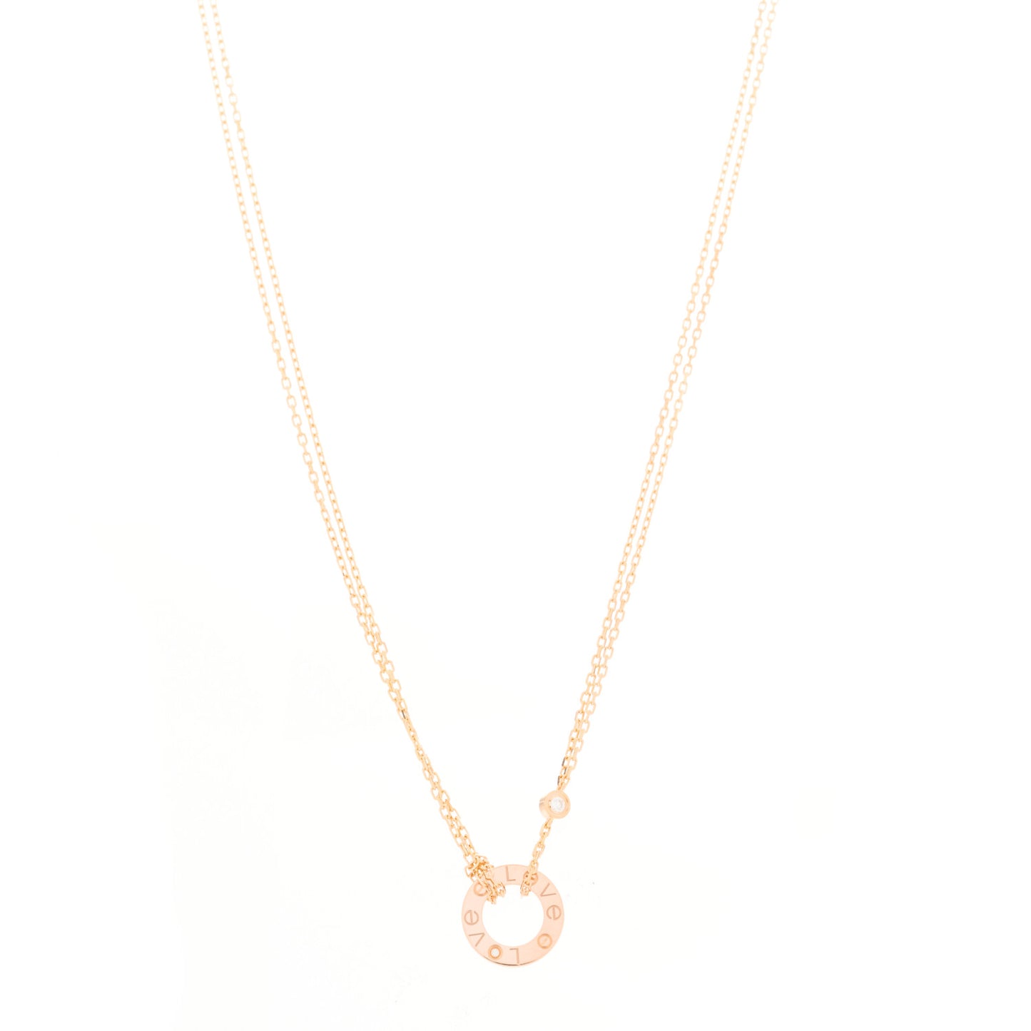 18K Pink Gold 2 Diamond LOVE Necklace