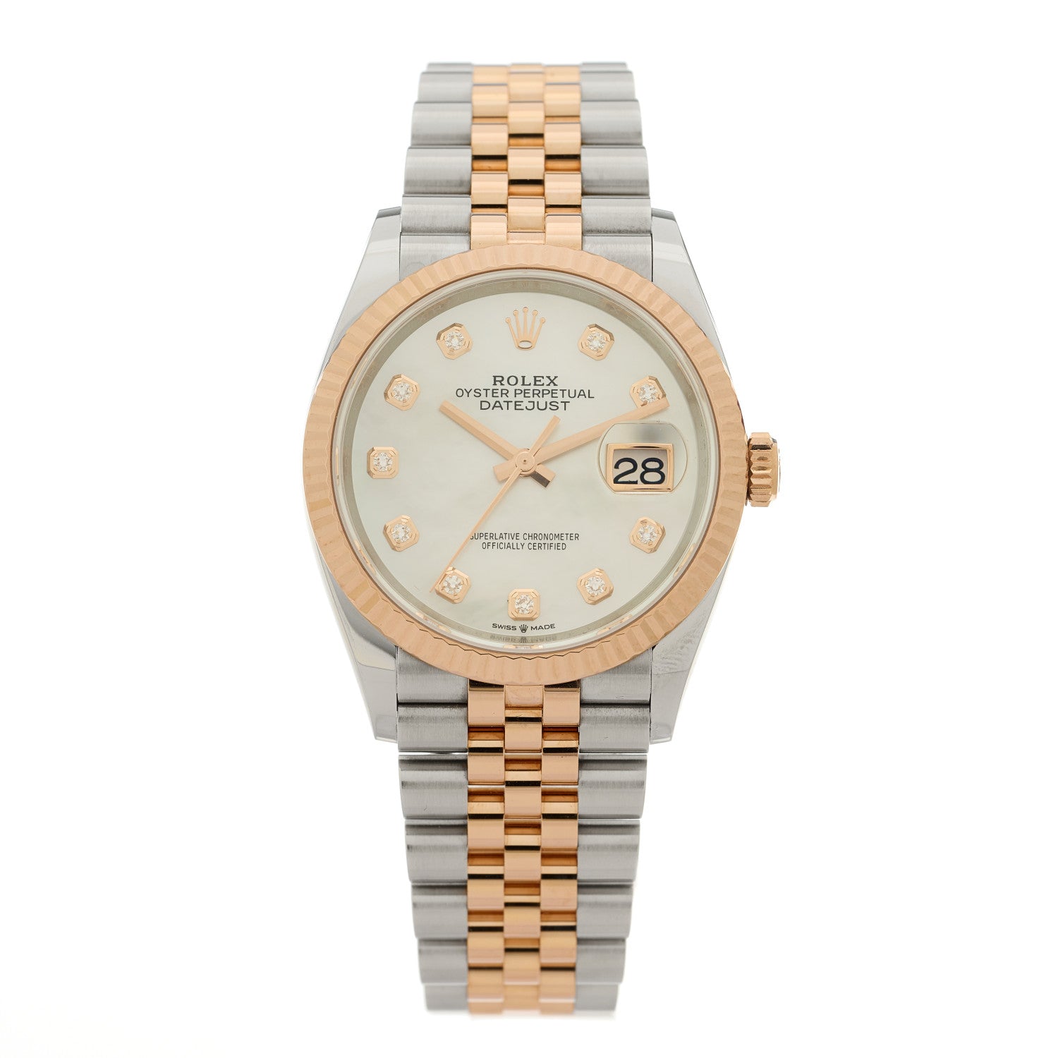 Rolex Stainless Steel 18K Everose Gold Diamond Mother of Pearl 36mm Oyster Perpetual Datejust Watch 126231 1 of 5