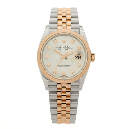 Rolex Stainless Steel 18K Everose Gold Diamond Mother of Pearl 36mm Oyster Perpetual Datejust Watch 126231 1 of 5
