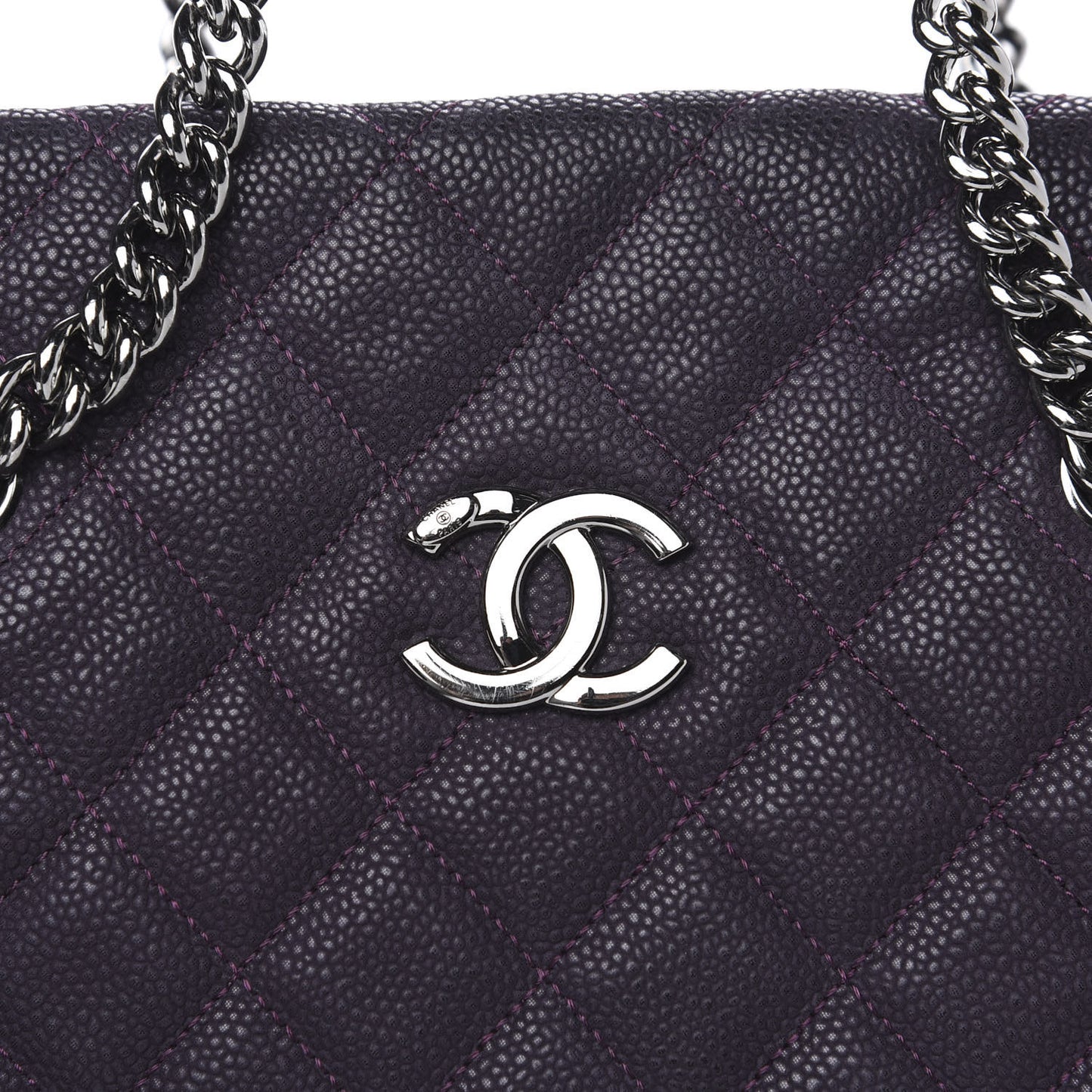 Iridescent Caviar Quilted Lady Pearly Tote Purple