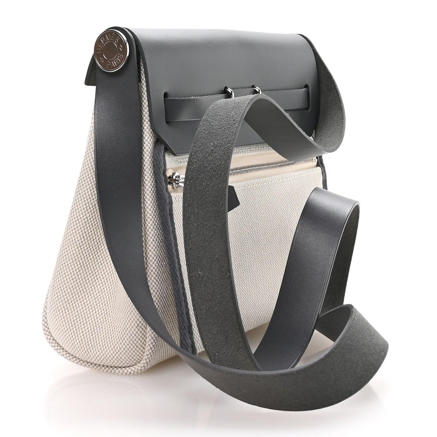 Hermes Military Toile Vache Hunter Herbag Zip Retourne 20 Ecru Bleu Glacier Ardoise 3 of 10