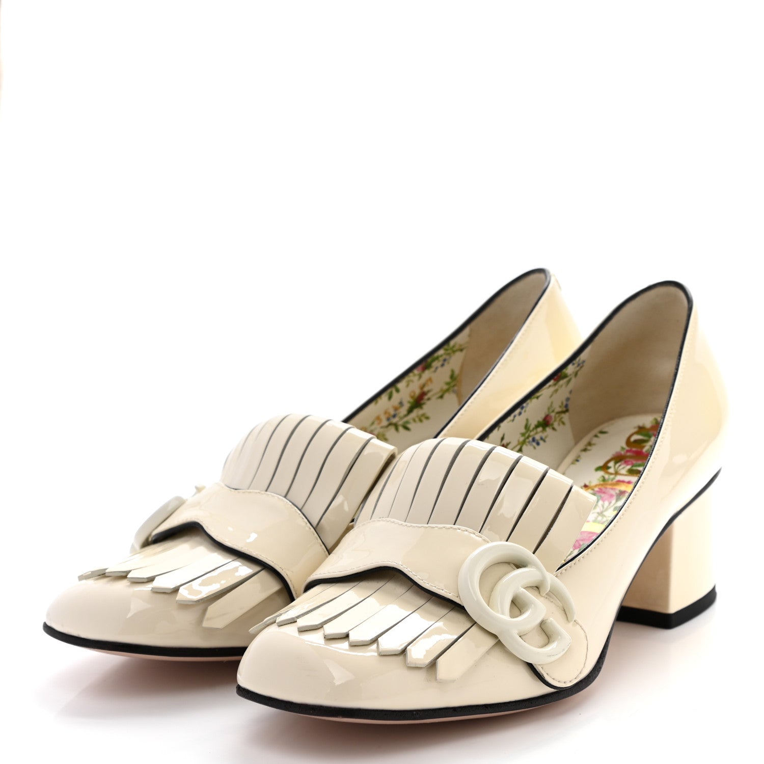 Gucci Vernice GG Marmont Fringe 50mm Loafer Pumps 35.5 Mystic White 3 of 8