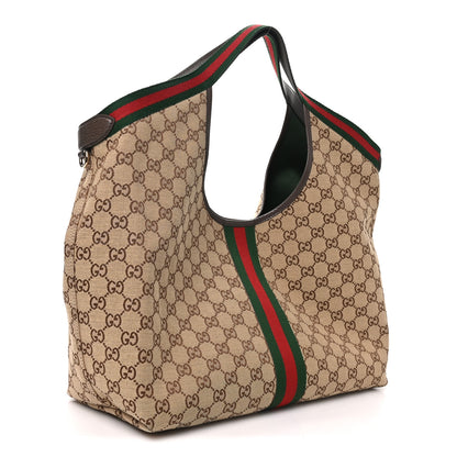 Gucci GG Monogram Web Large Giglio Tote Beige Brown 3 of 10