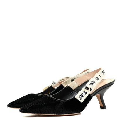 Christian Dior Shiny Velvet Ribbon J'Adoir Slingback 65mm Pumps 38 Black 3 of 8