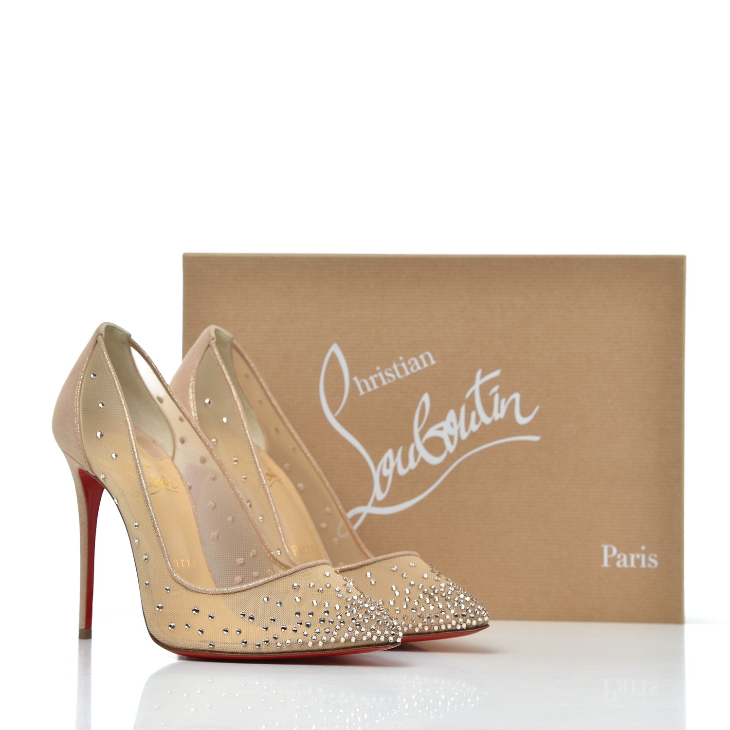 Christian Louboutin Suede Silk Crystal Strass Follies 100 Pumps 38 Light Silk 15 of 15