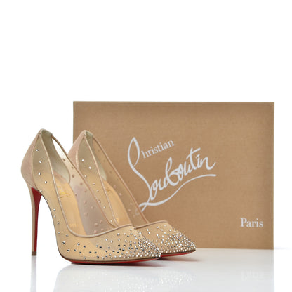 Christian Louboutin Suede Silk Crystal Strass Follies 100 Pumps 38 Light Silk 15 of 15