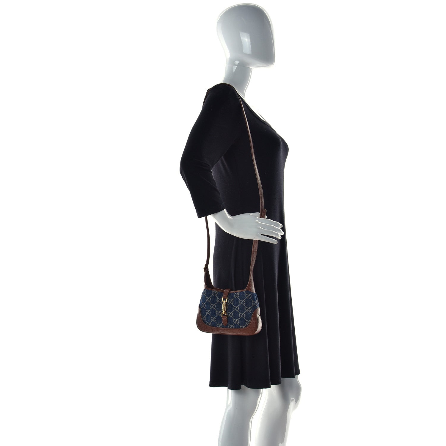 Gucci New Denim GG Monogram Calfskin Mini Jackie 1961 Hobo Blue Tea Cuir 2 of 11