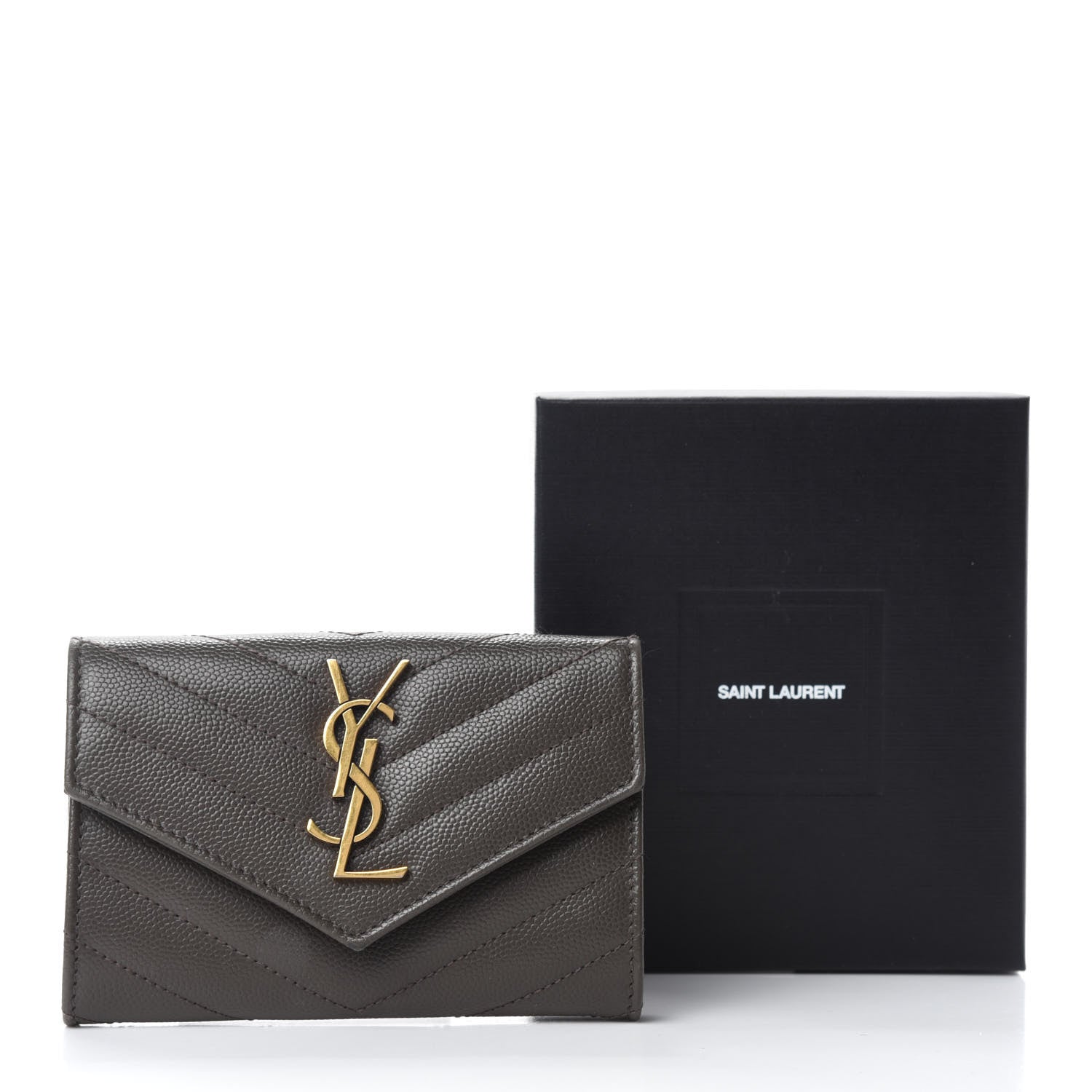 Saint Laurent Grain De Poudre Matelasse Chevron Small Monogram Envelope Wallet Pebble 8 of 8