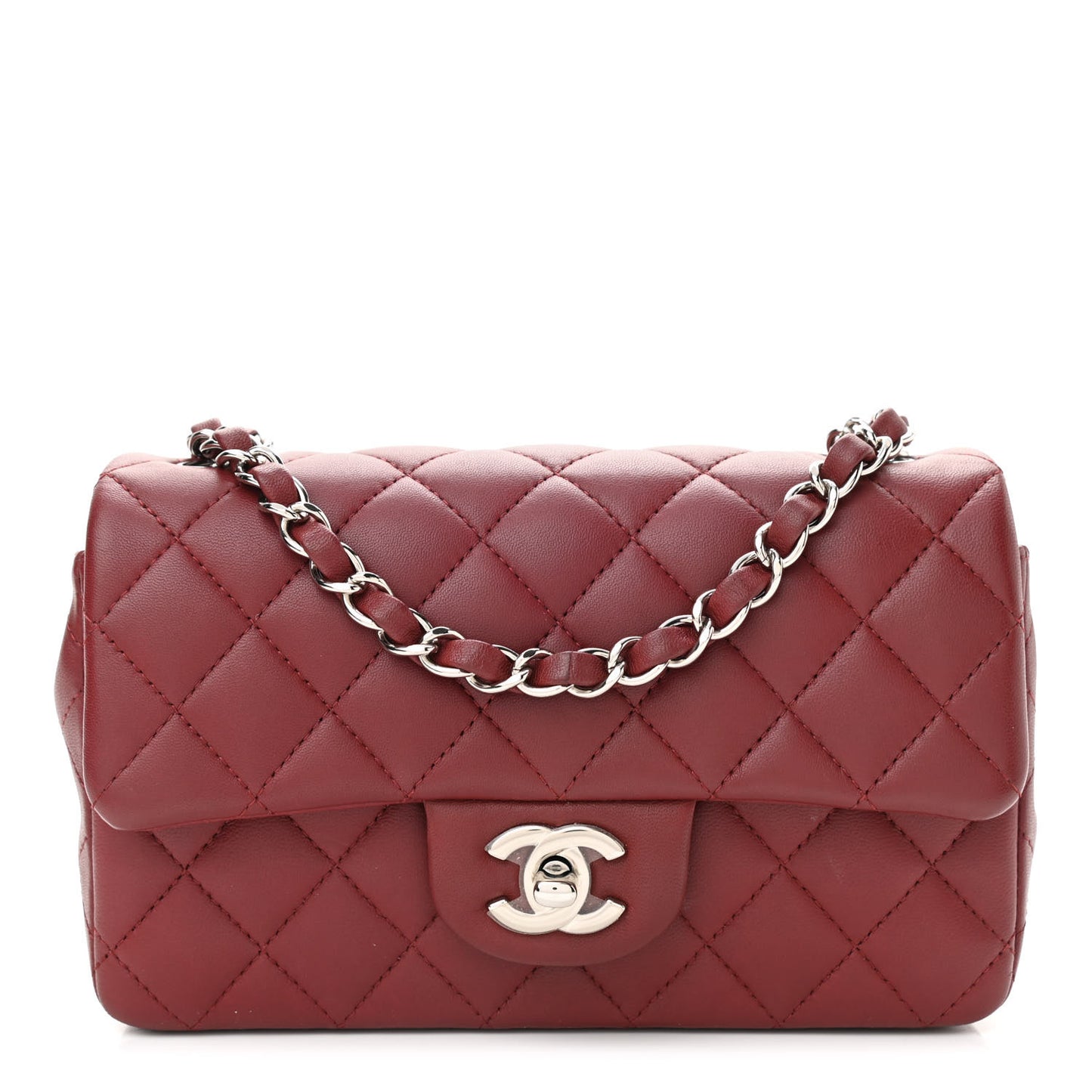 Lambskin Quilted Mini Rectangular Flap Burgundy