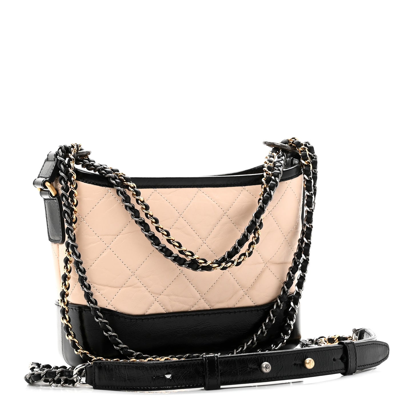 Aged Calfskin Quilted Small Gabrielle Hobo Beige Black