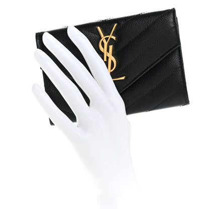 Saint Laurent Grain De Poudre Matelasse Chevron Small Monogram Envelope Wallet Black 2 of 11