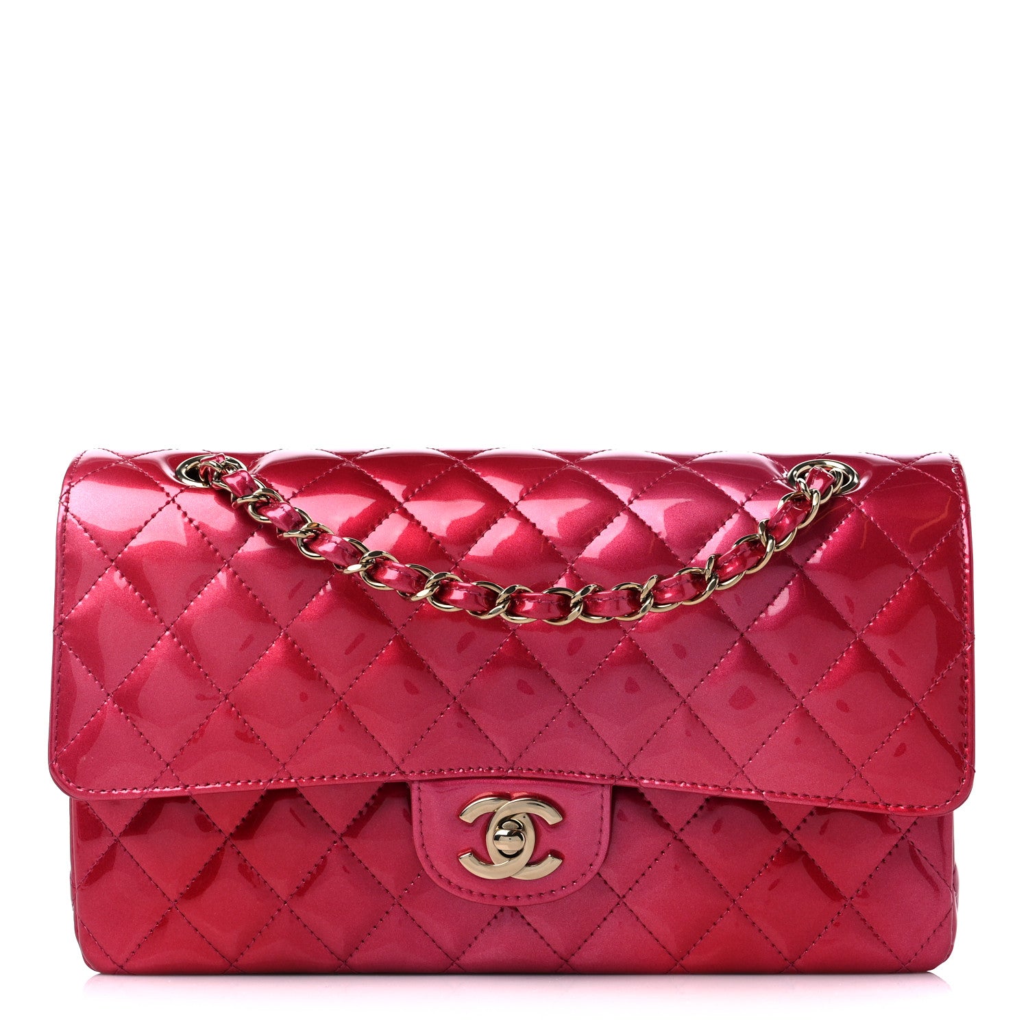 Chanel Shaded Patent Calfskin Quilted Medium Double Flap Dark Pink 1 of 10