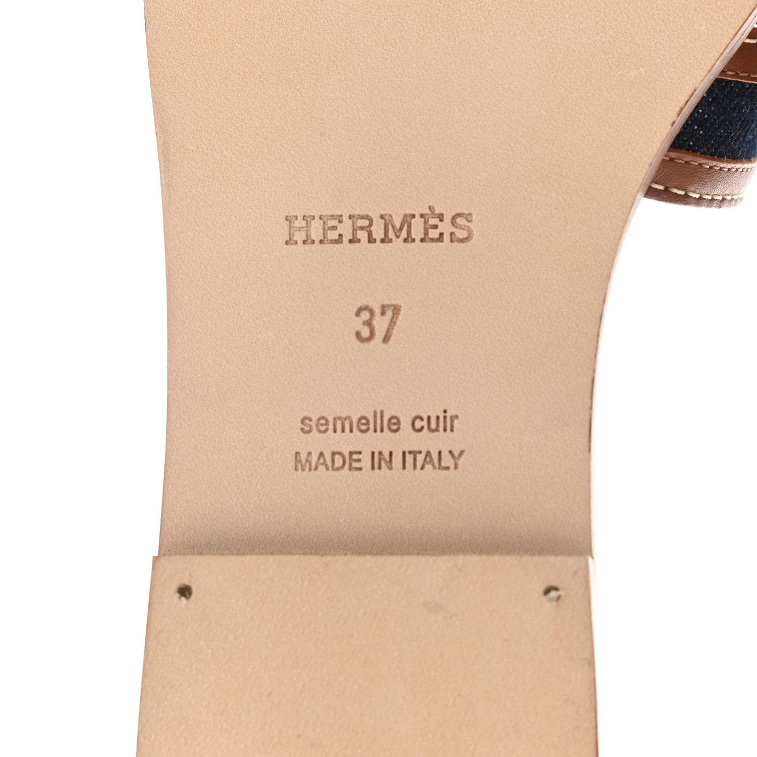 Hermes Calfskin Denim Oran Sandals 37 Bleu Brut Gold 6 of 8