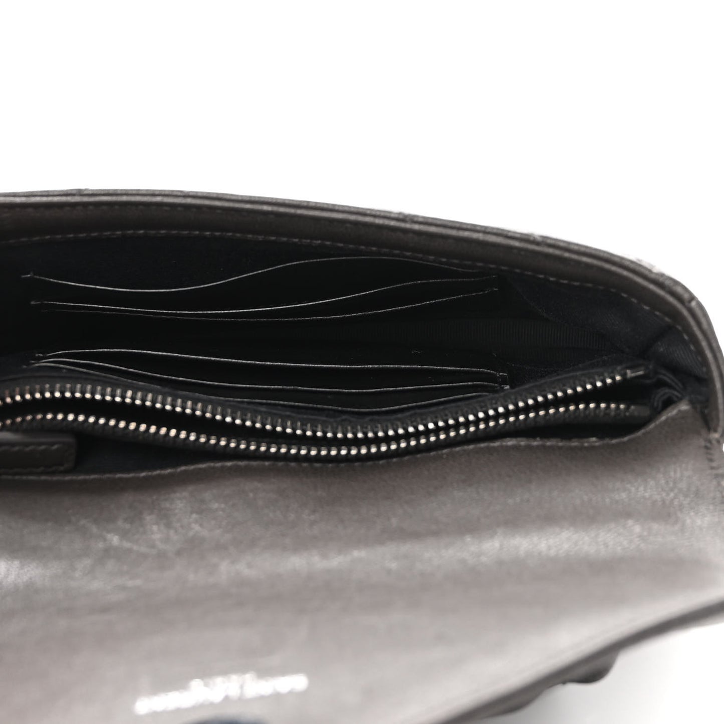 Sheepskin Matelasse Chevron Monogram College Chain Wallet Coal