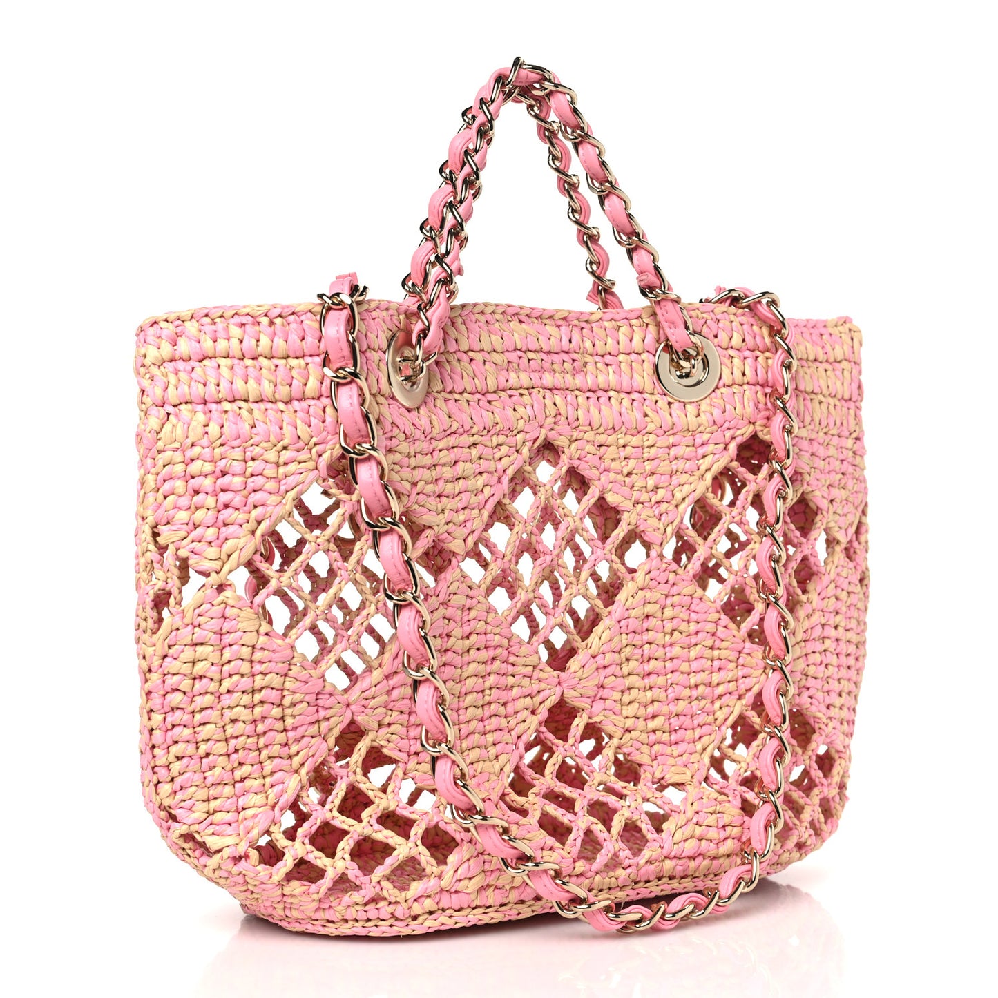 Raffia Effect Braided Small Shopping Bag Beige Pink
