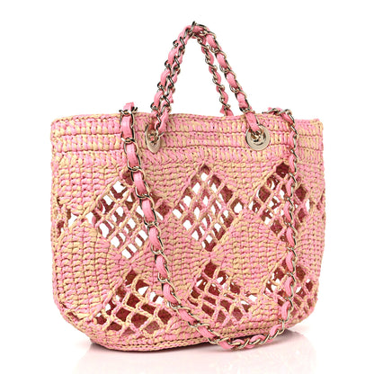 Chanel Raffia Effect Braided Small Shopping Bag Beige Pink 4 of 11