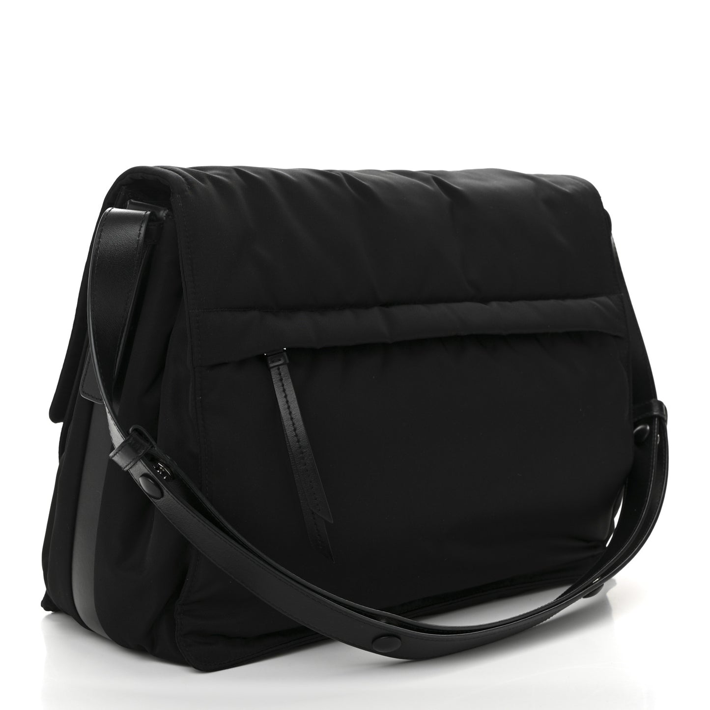 Re-Nylon Vitello Padded Large Flap Shoulder Bag Black