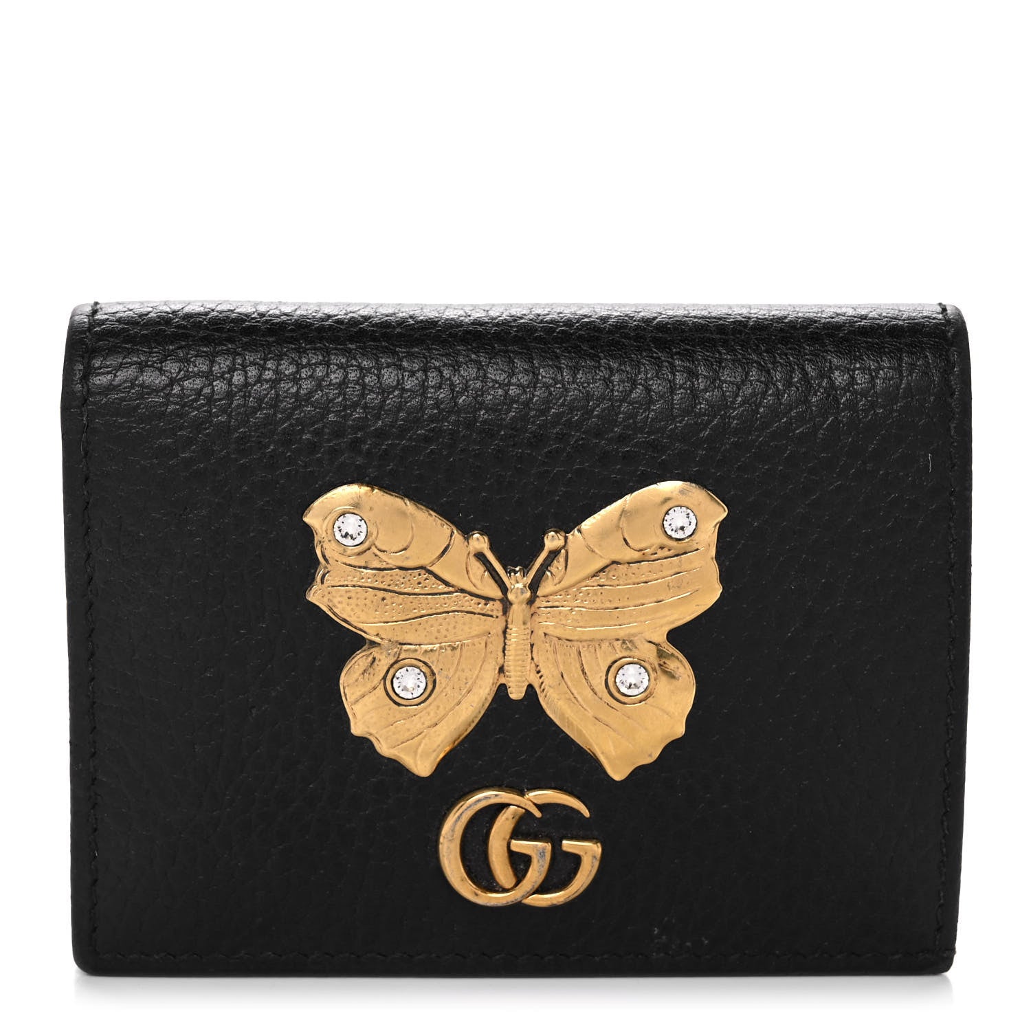 Gucci Pebbled Calfskin Butterfly Card Case Black 1 of 13