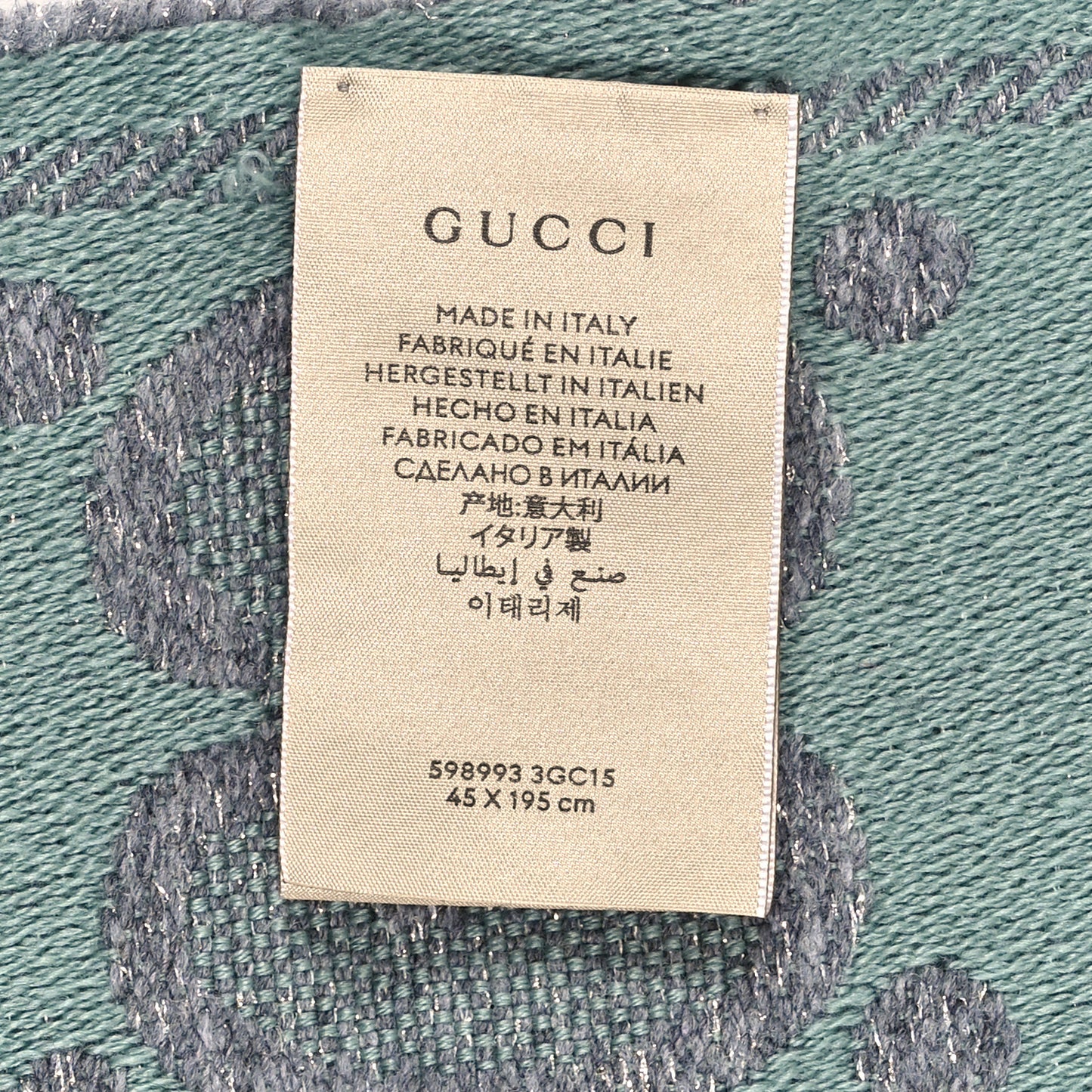 Wool Lame Jacquard Monogram Jumbo GG Lady Nest Lux Scarf Aqua Medium Grey