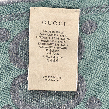 Gucci Wool Lame Jacquard Monogram Jumbo GG Lady Nest Lux Scarf Aqua Medium Grey 4 of 4